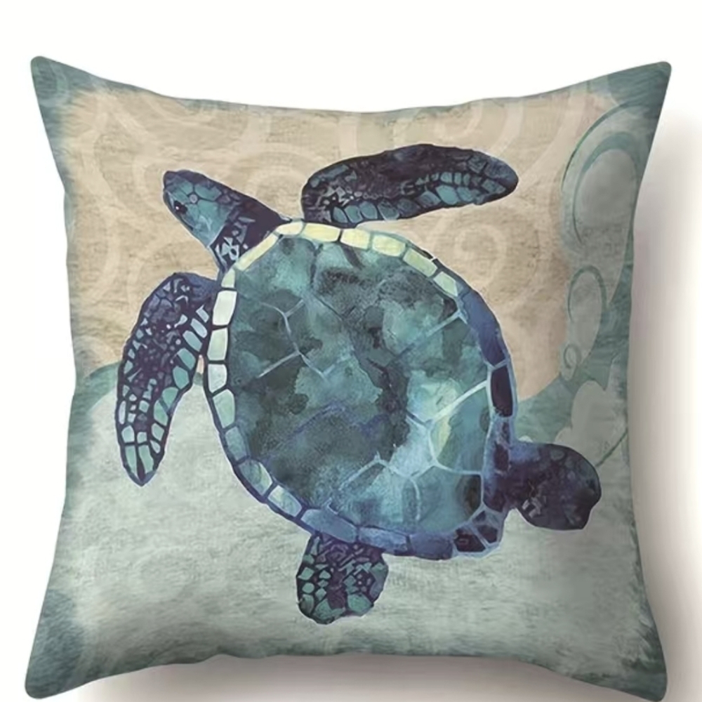 New 1pc Sea Turtle Marine Life Cushion Cover, Soft Pillow Case, T1MIS